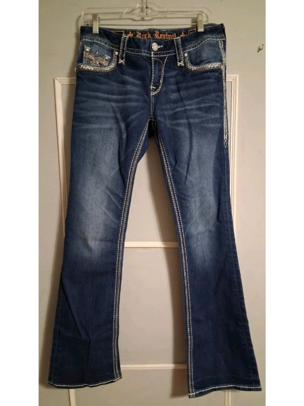 Rock Revival Easy Boot Jeans Women's Size 28 Blue Distressed Studded